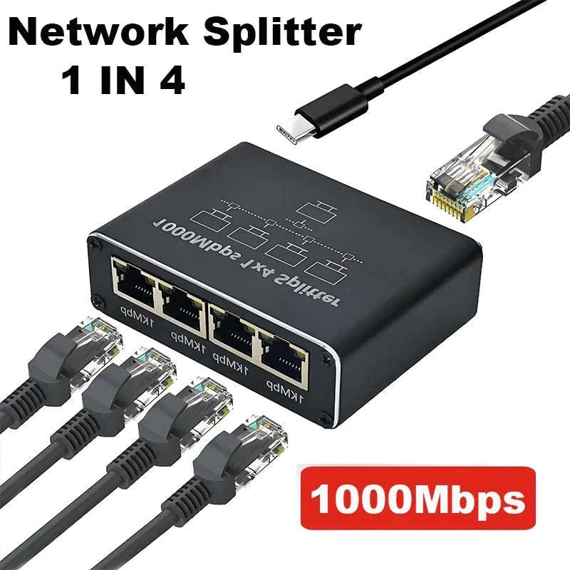 Gigabit RJ45 Ethernet Splitter 1 to 2 Adapter-1 to 2