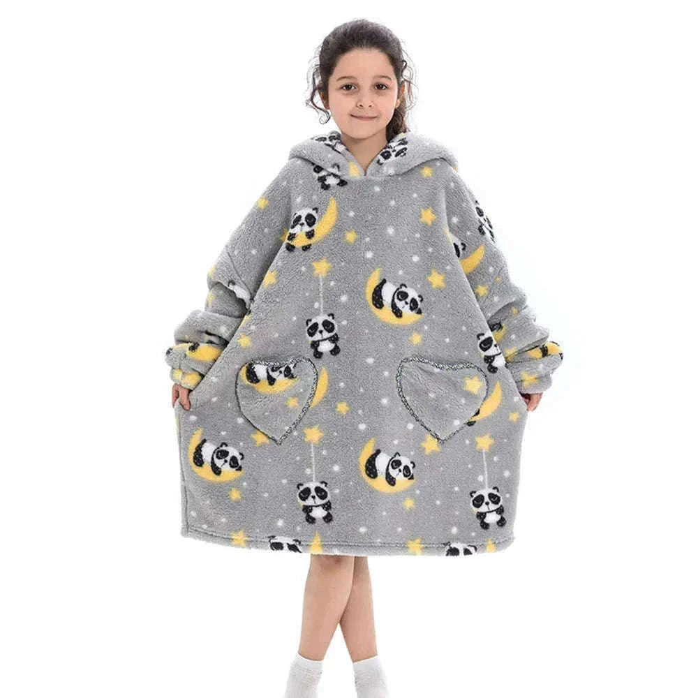 Girls Flannel Hoodie Blanket for Cozy Winter Comfort-FH130 / 1pc-Kid Free Size