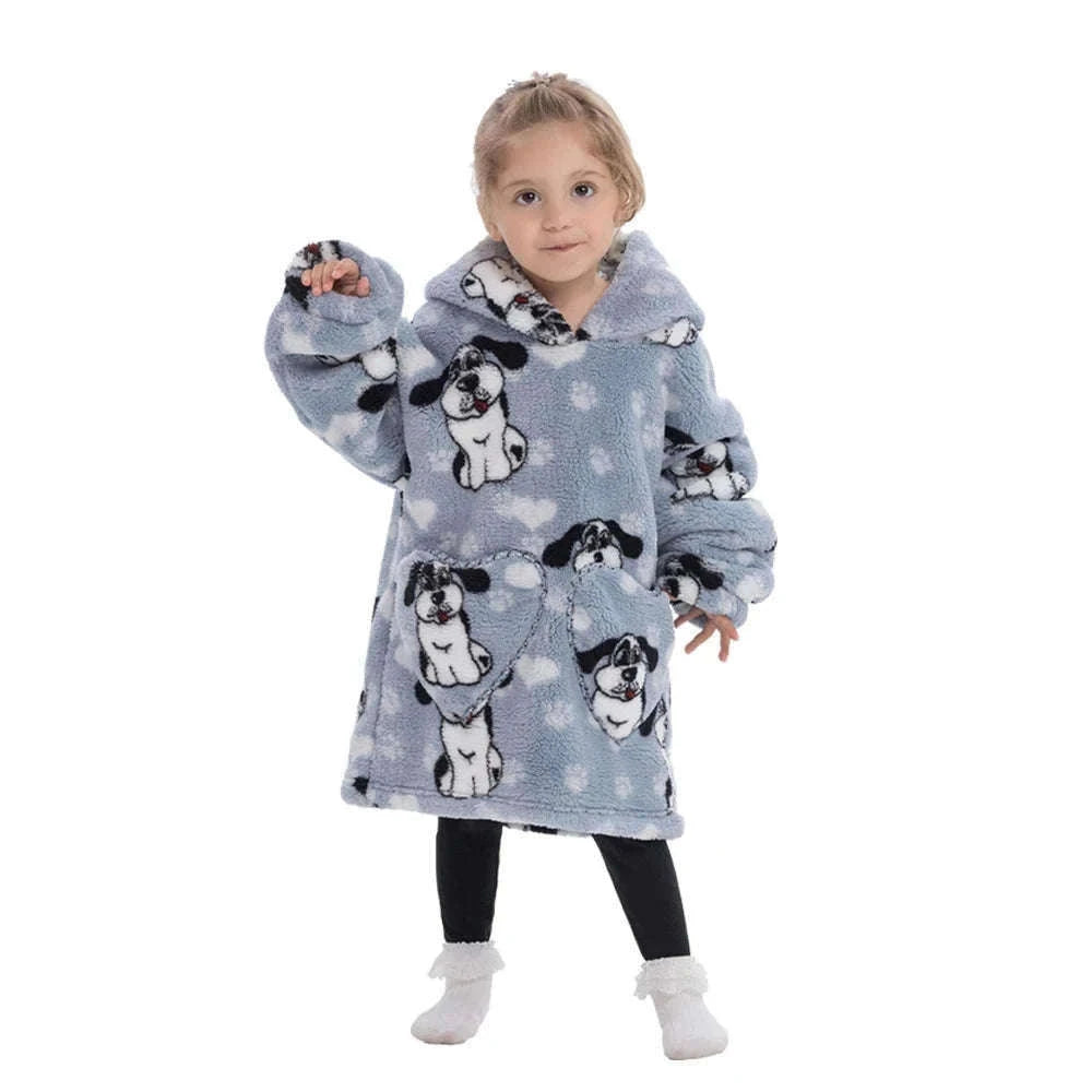 Girls Flannel Hoodie Blanket for Cozy Winter Comfort-FH130 / 1pc-Kid Free Size