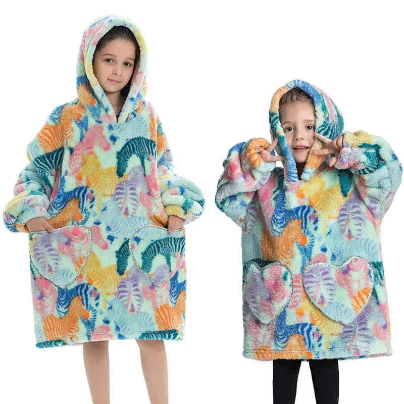 Girls Flannel Hoodie Blanket for Cozy Winter Comfort-FH130 / 1pc-Kid Free Size
