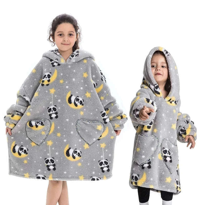 Girls Flannel Hoodie Blanket for Cozy Winter Comfort-FH130 / 1pc-Kid Free Size