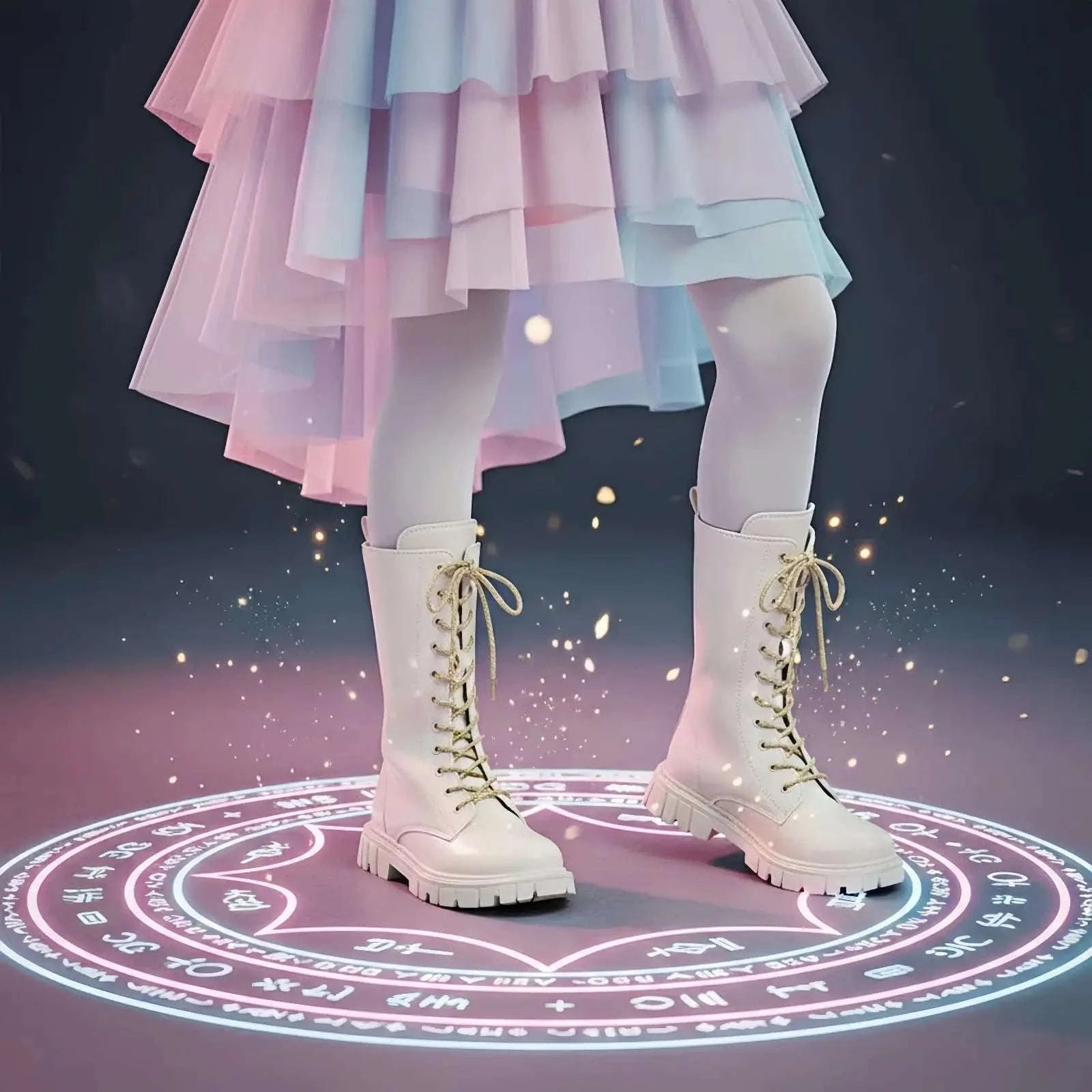 Girls Winter Boots with Side Zipper and Punk-Inspired Style-White / 31