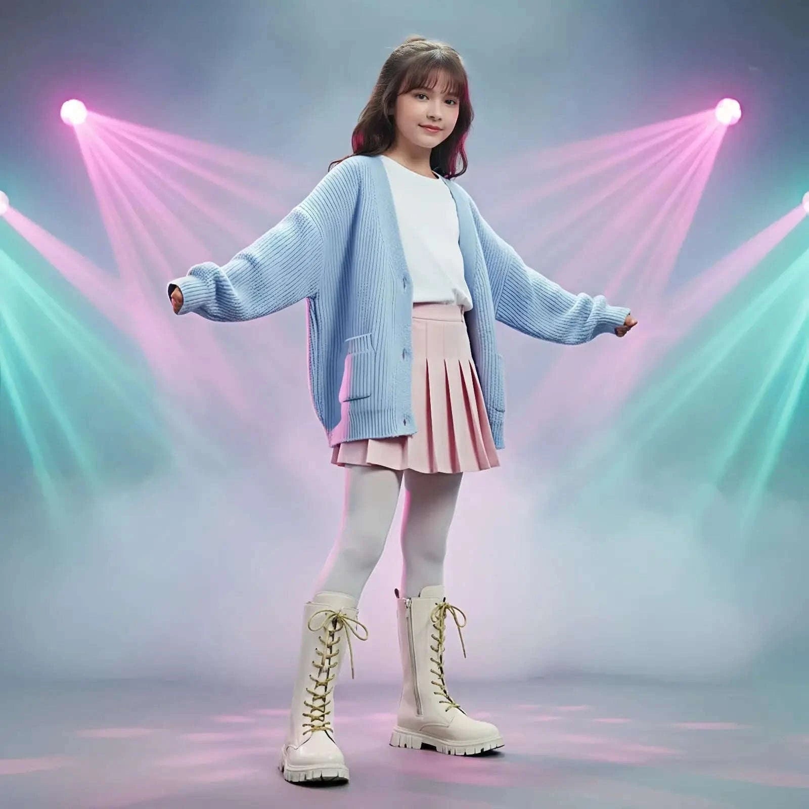 Girls Winter Boots with Side Zipper and Punk-Inspired Style-White / 31