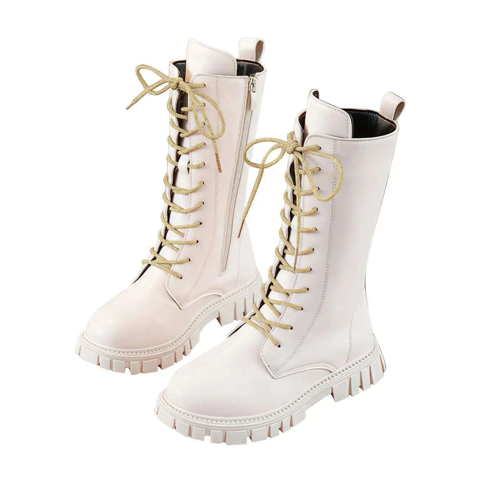 Girls Winter Boots with Side Zipper and Punk-Inspired Style-White / 31