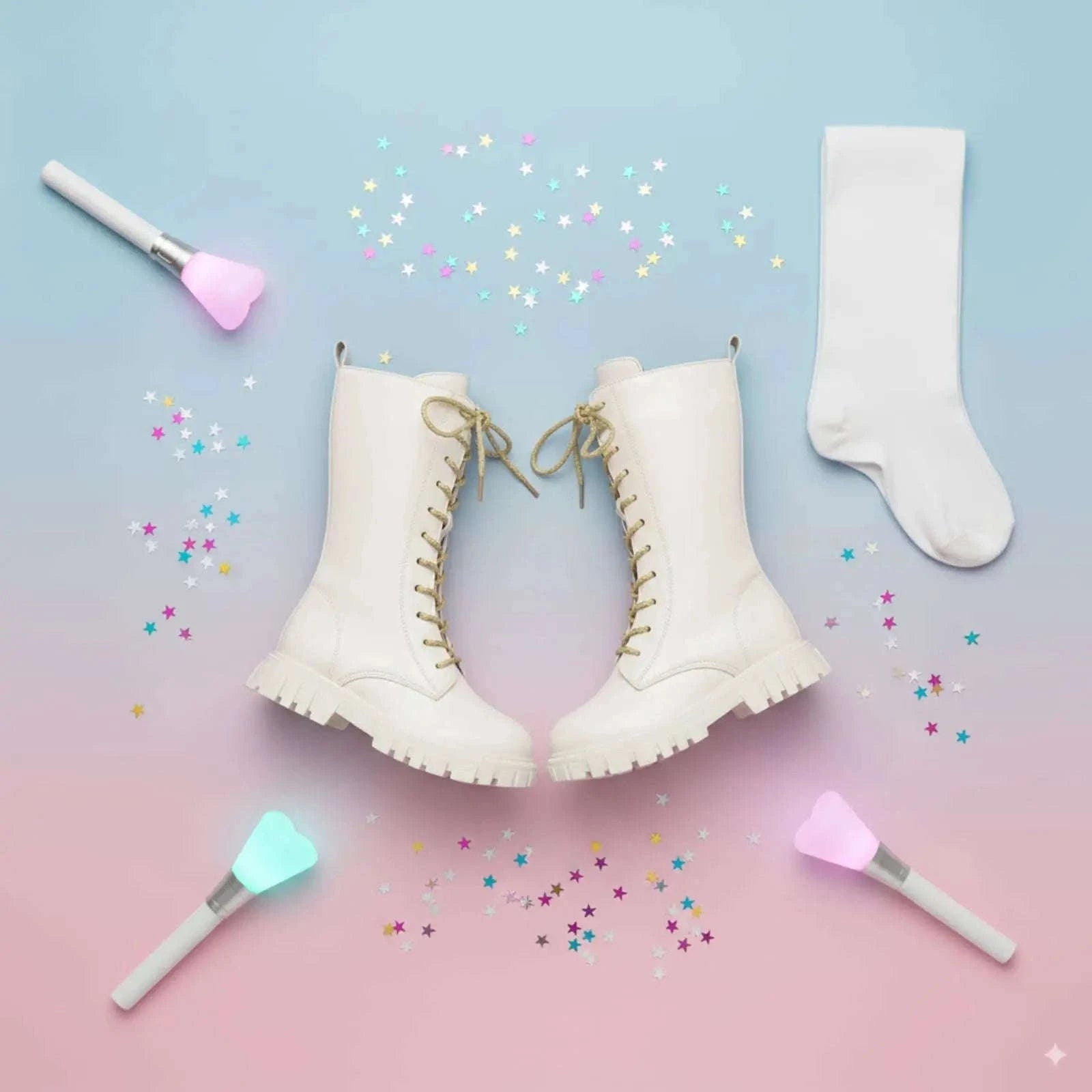Girls Winter Boots with Side Zipper and Punk Style-White / 31