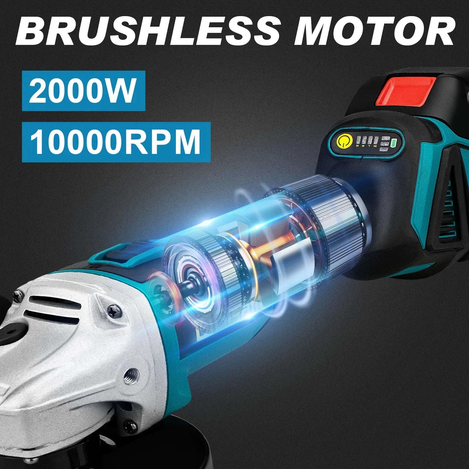 Gisam 125mm M14 Brushless Cordless Angle Grinder for Makita 18V-2 Battery / UNITED KINGDOM