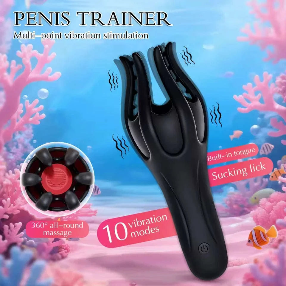 Glans Trainer Male Penis Massage Tongue Licking Stimulate Oral Vibrator Blowjob Delay Endurance Masturbator Sex Toys for Men 18+-Black-Box
