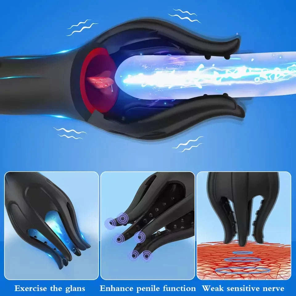 Glans Trainer Male Penis Massage Tongue Licking Stimulate Oral Vibrator Blowjob Delay Endurance Masturbator Sex Toys for Men 18+-Black-Box