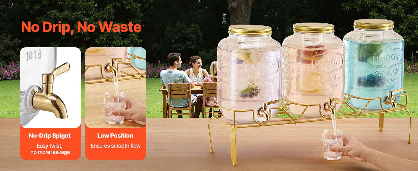 Glass Beverage Dispenser with Metal Stand-3x2gal / United States