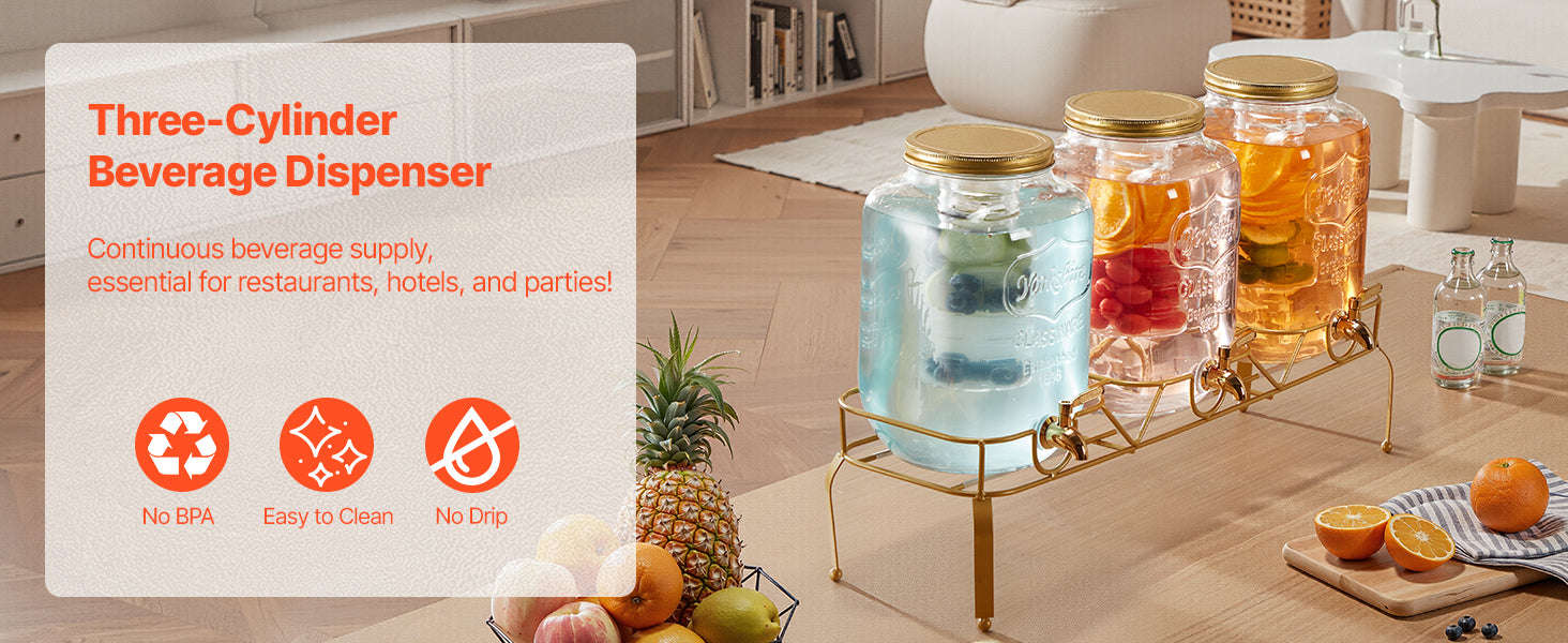 Glass Beverage Dispenser with Metal Stand-3x2gal / United States