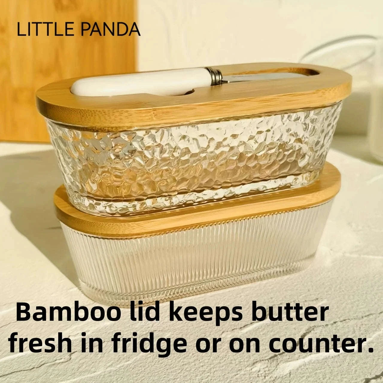 Glass Butter Dish Set with Sealed Lid-United States / Wavy Pattern