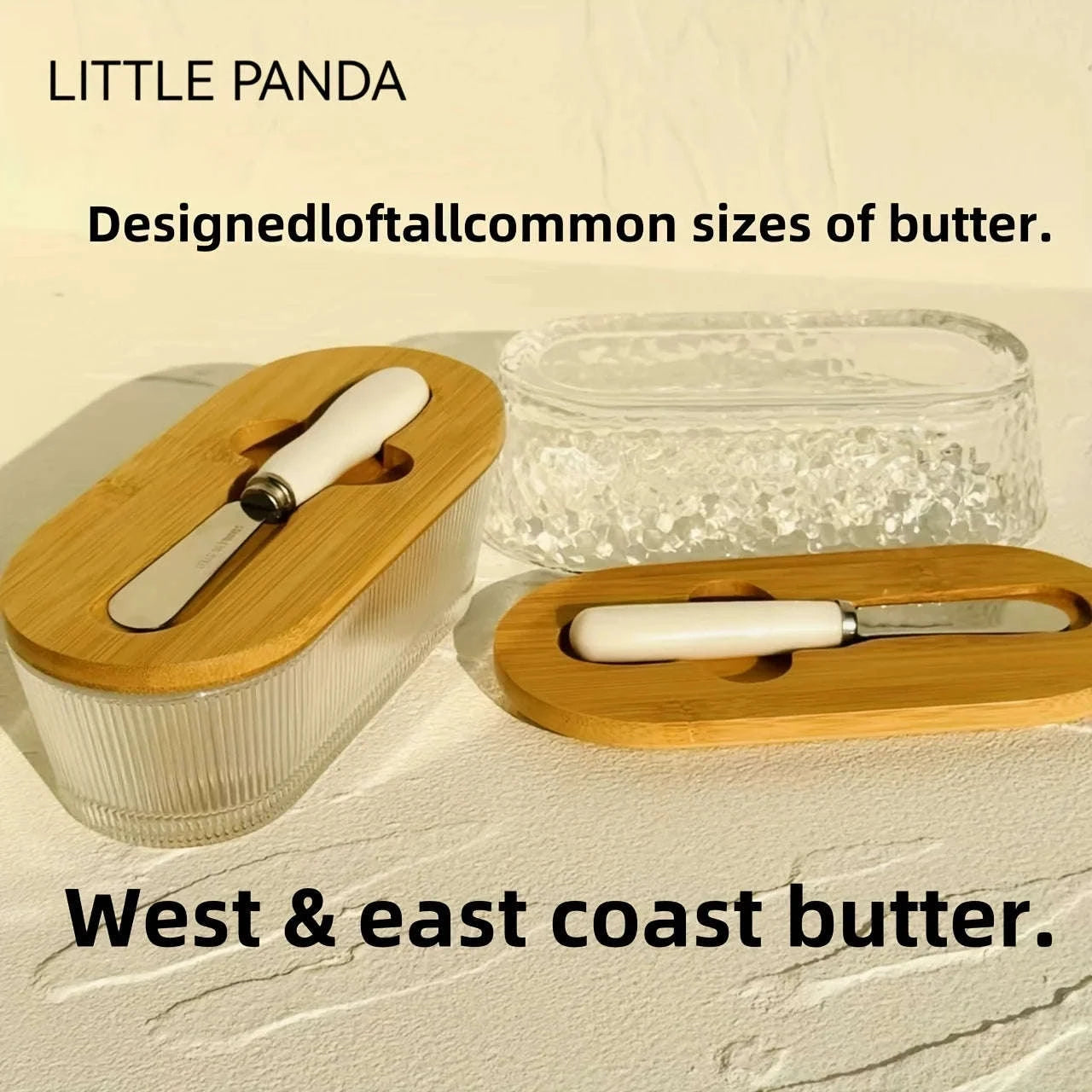 Glass Butter Dish Set with Sealed Lid-United States / Wavy Pattern
