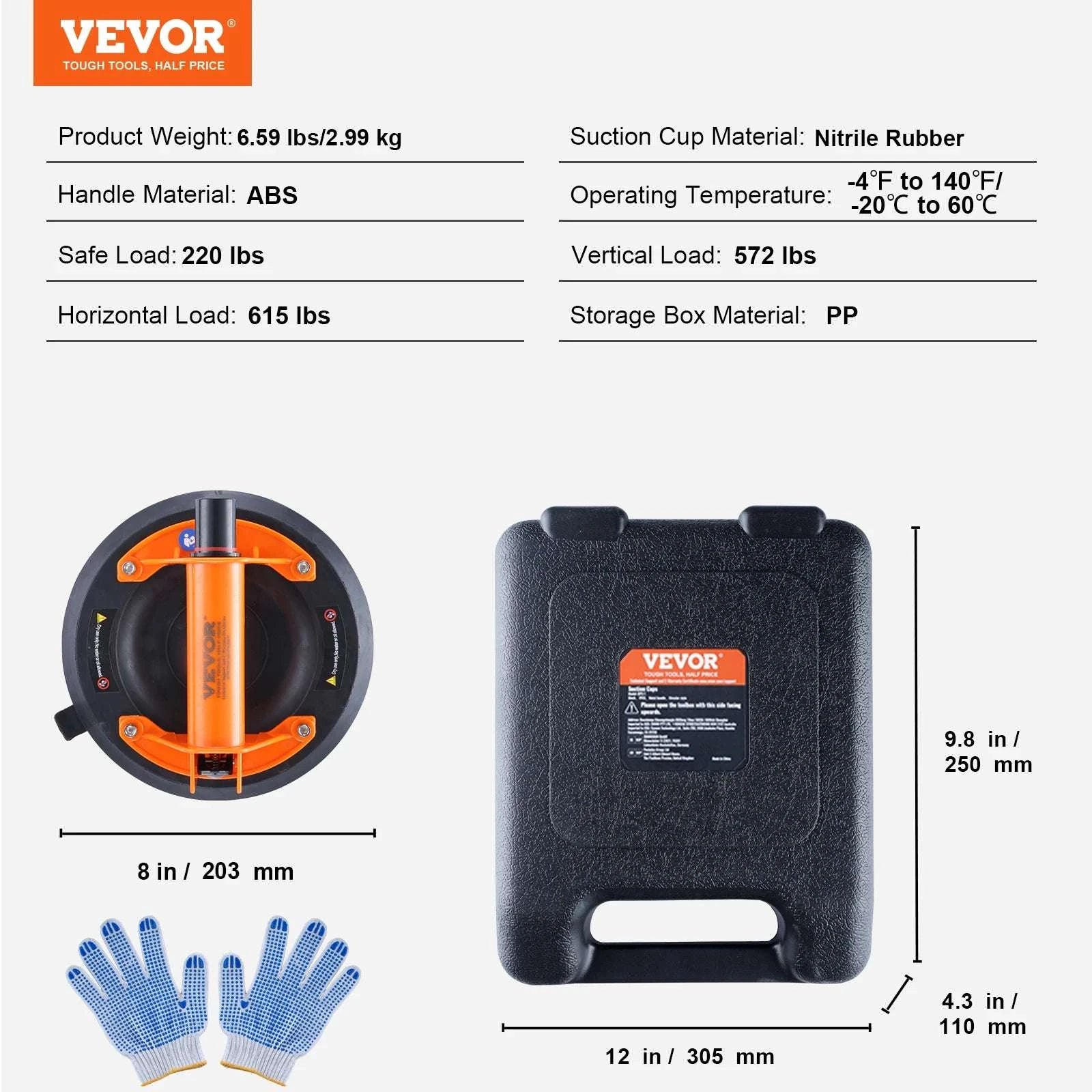 Glass Vacuum Suction Cup Lifter with Handle & Carry Case (8"/10")-1pc 8in Metal / UNITED KINGDOM
