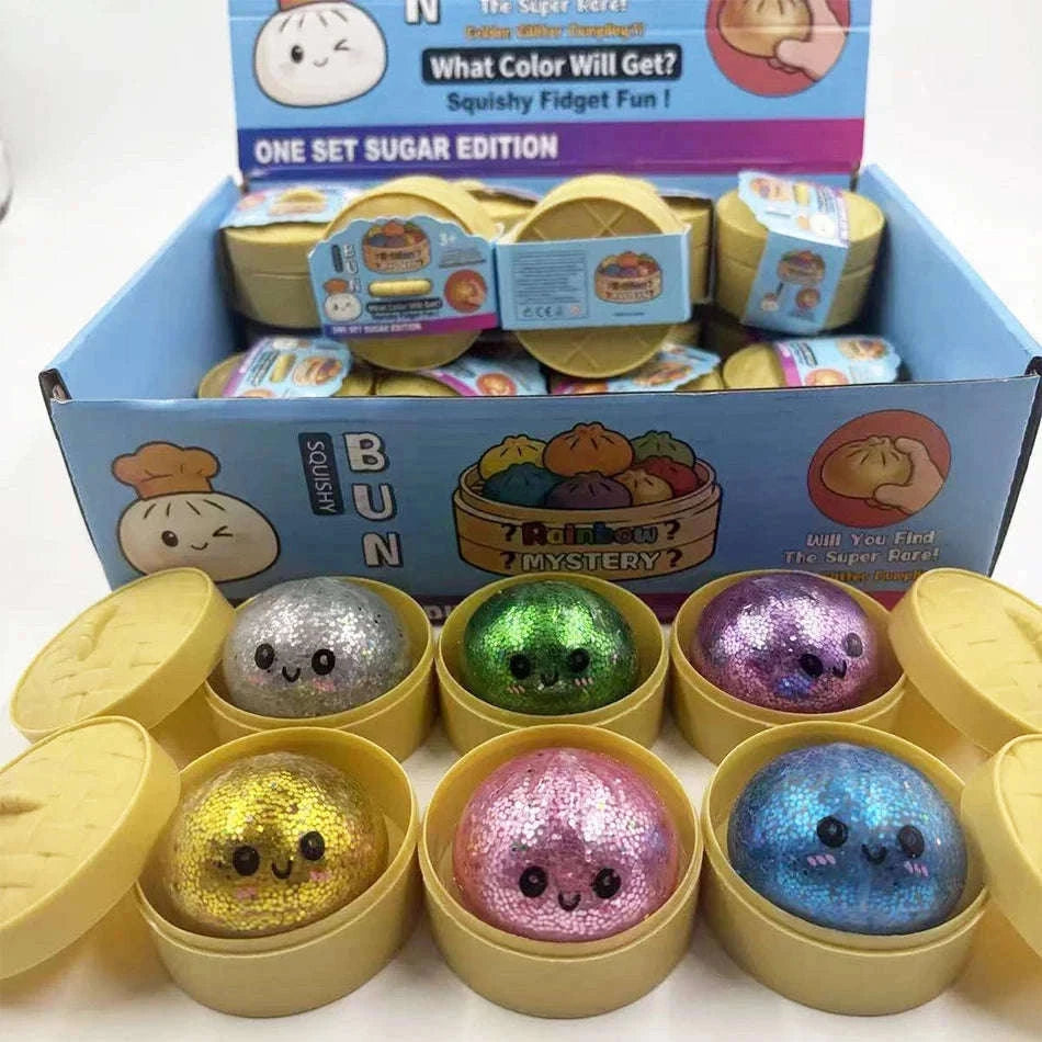 Glitter Dumpling Squishy Stress Relief TPR Dough Ball, 5-5.5cm-Random 6pcs