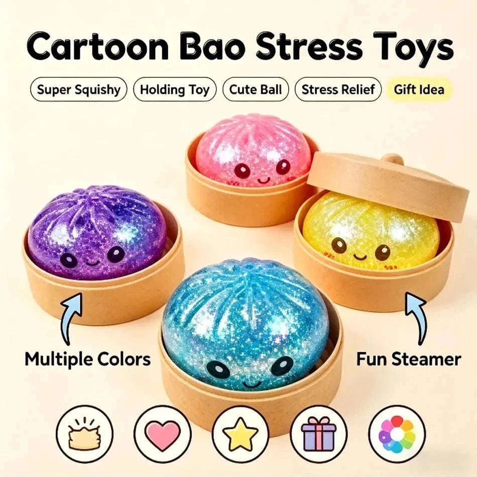 Glitter Dumpling Squishy Stress Relief TPR Dough Ball, 5-5.5cm-Random 6pcs
