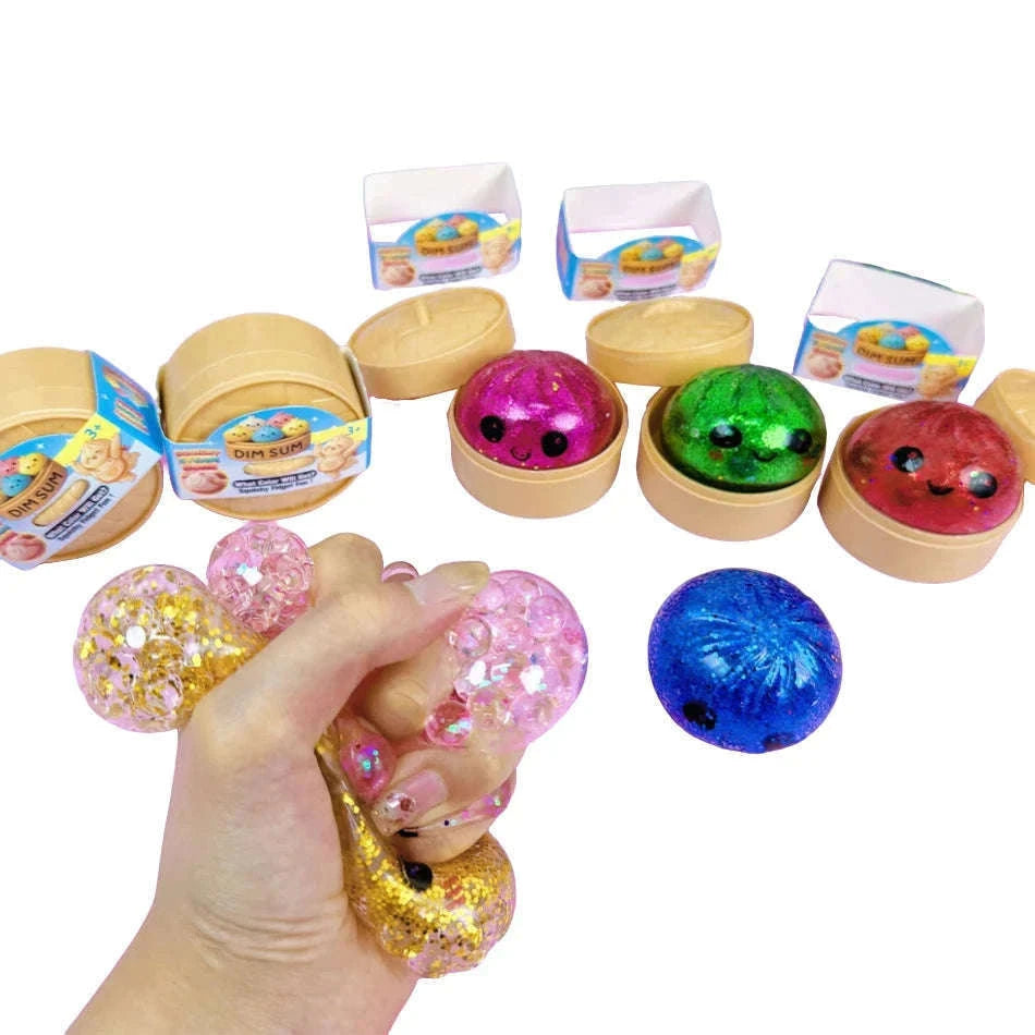 Glitter Dumpling Squishy Stress Relief TPR Dough Ball, 5-5.5cm-Random 6pcs