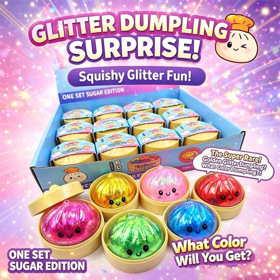 Glitter Dumpling Squishy Stress Relief TPR Dough Ball, 5-5.5cm-Random 6pcs