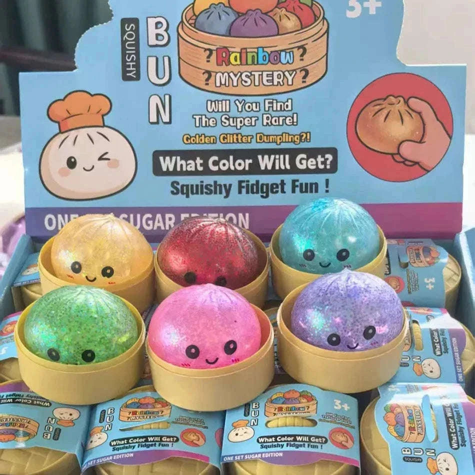 Glitter Dumpling Squishy Stress Relief TPR Dough Ball, 5-5.5cm-Random 6pcs