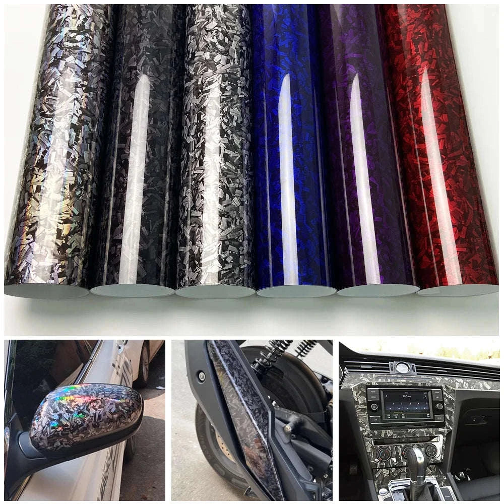 Glossy Forged Carbon Fiber Vinyl Wrap-Laser Silver / 30X152 CM