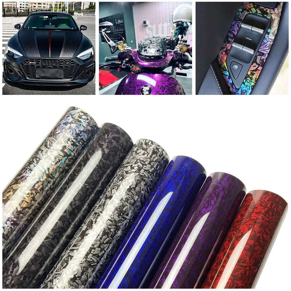 Glossy Forged Carbon Fiber Vinyl Wrap Self Adhesive Car Sticker-Laser Forged Carbon / 20X152 CM