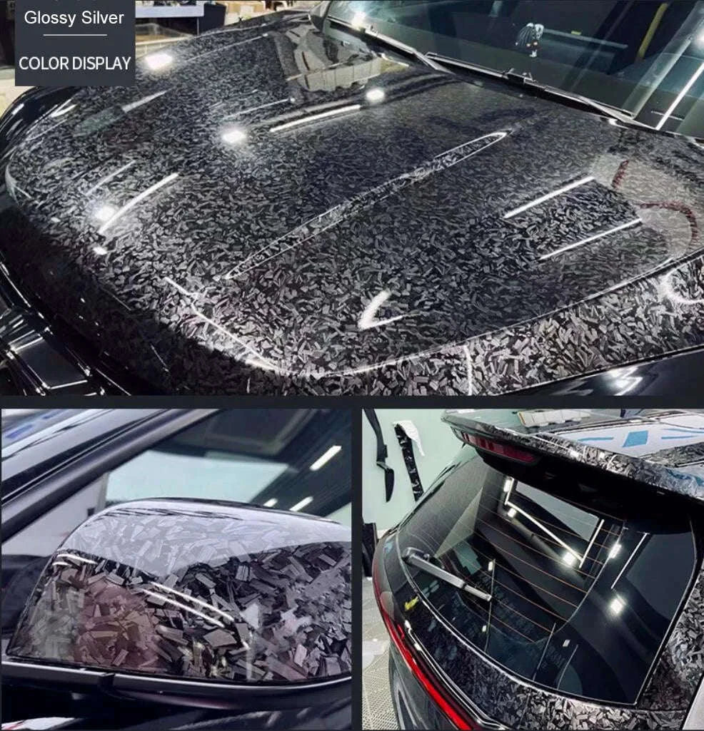 Glossy Forged Carbon Fiber Vinyl Wrap Self Adhesive Car Sticker-Laser Forged Carbon / 20X152 CM