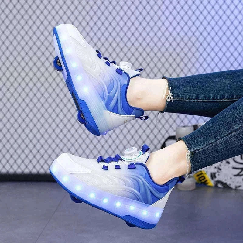 GlowRollers LED Skate Sneakers for Kids with Rolling Fun-YQ-168-Pink purple / 31