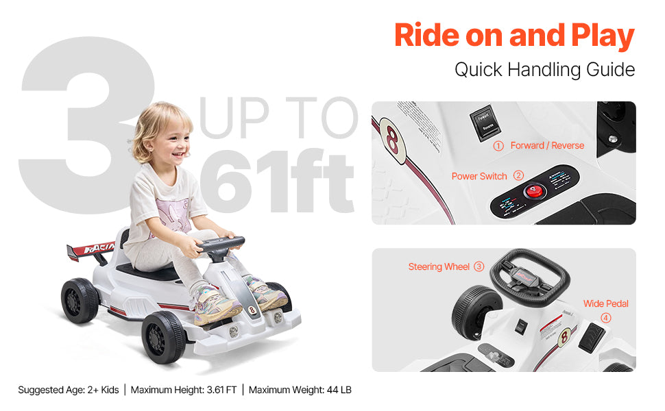 Elektrische Kinder Go-Kart 6V Trapauto met Koplamp & Claxon