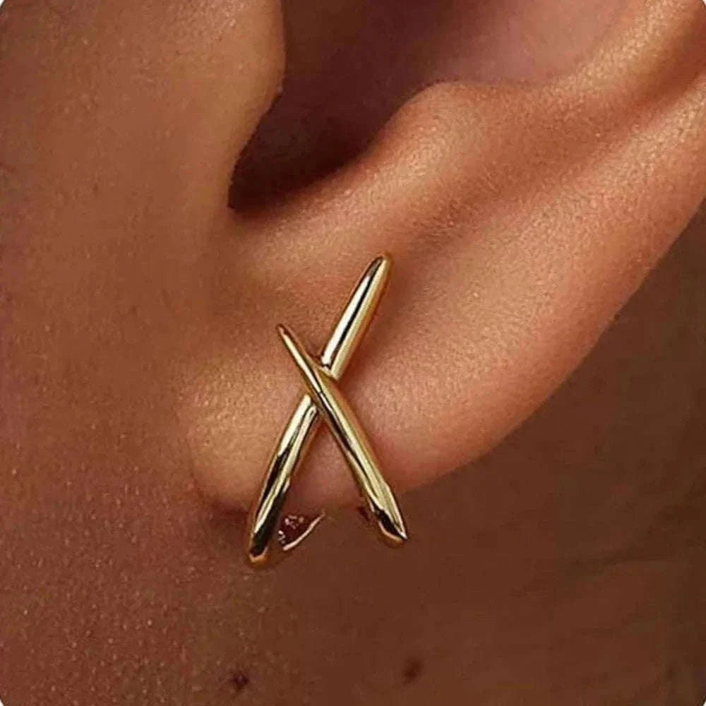 Gold Cross Stud Earrings for Women, Dainty Minimalist Style-662490