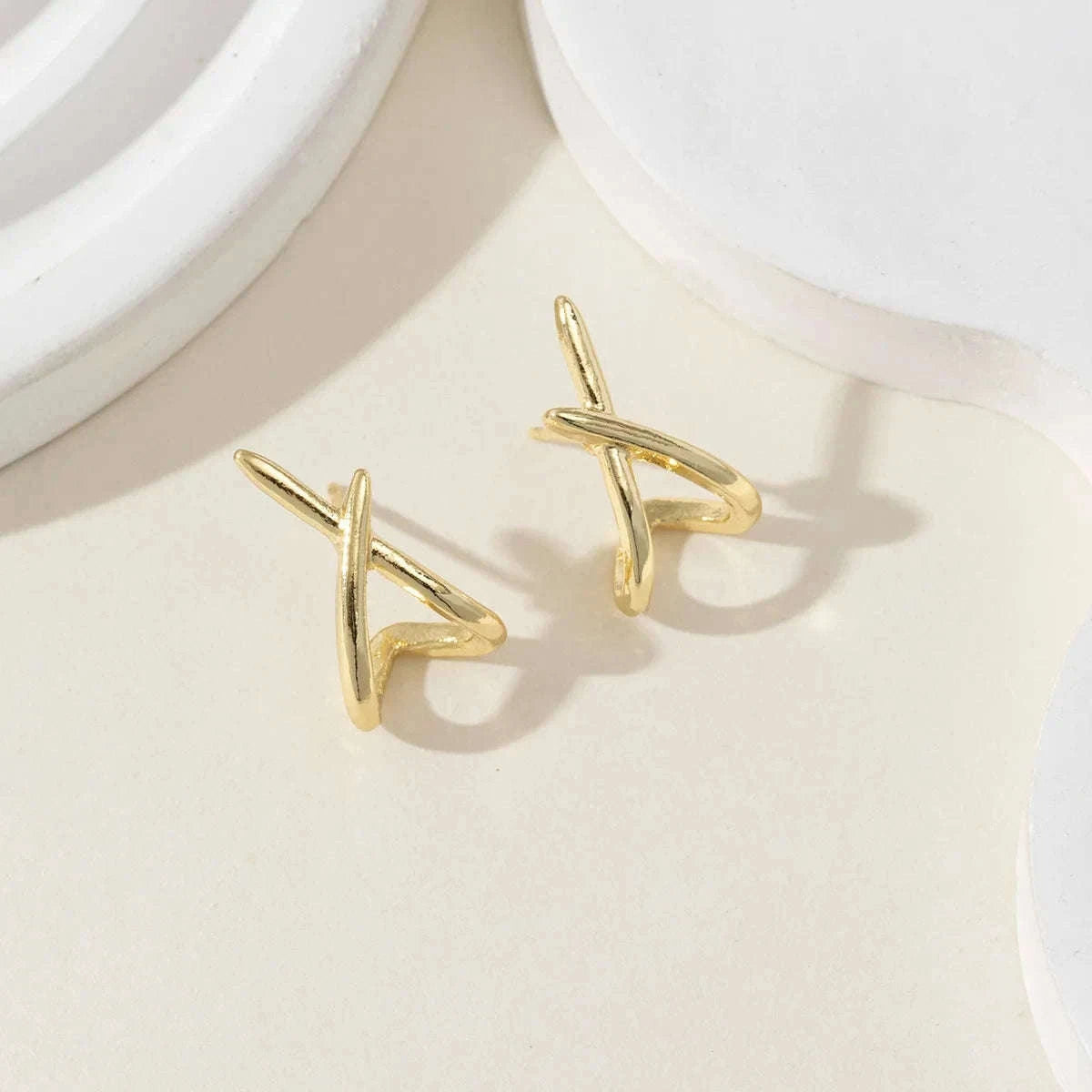 Gold Cross Stud Earrings for Women, Dainty Minimalist Style-662490