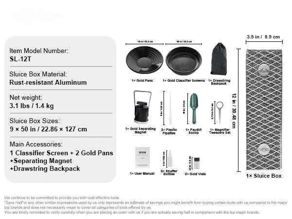Gold Panning Kit with Mini Sluice Box 16–23PCS Prospecting Set-United States / 50In 23PCS