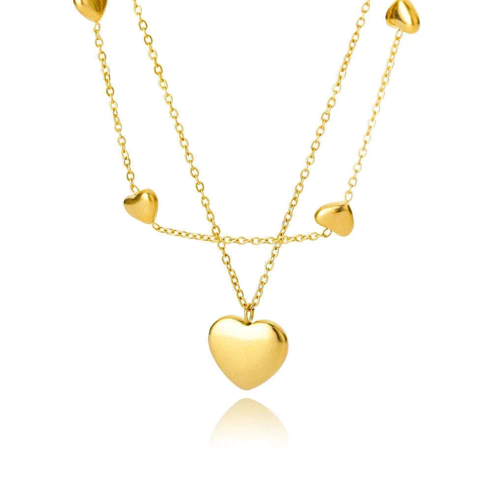 Gold Plated Zircon Heart Necklace for Women-45cm / N01653G