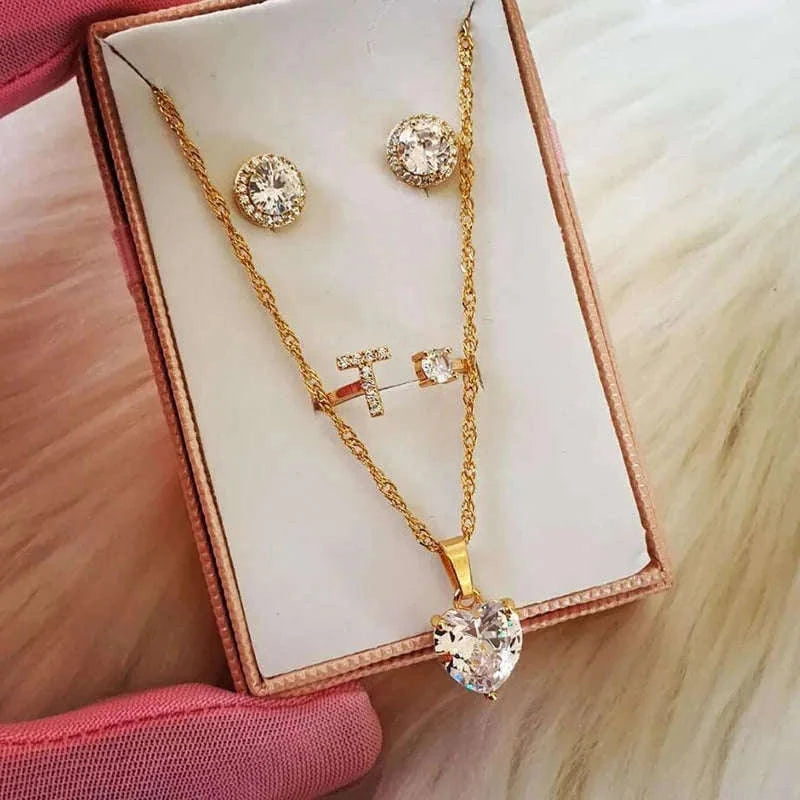 Gold Plated Zircon Heart Necklace for Women-45cm / N01653G