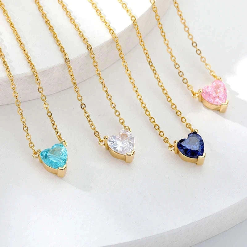 Gold Plated Zircon Heart Necklace for Women-45cm / N01653G