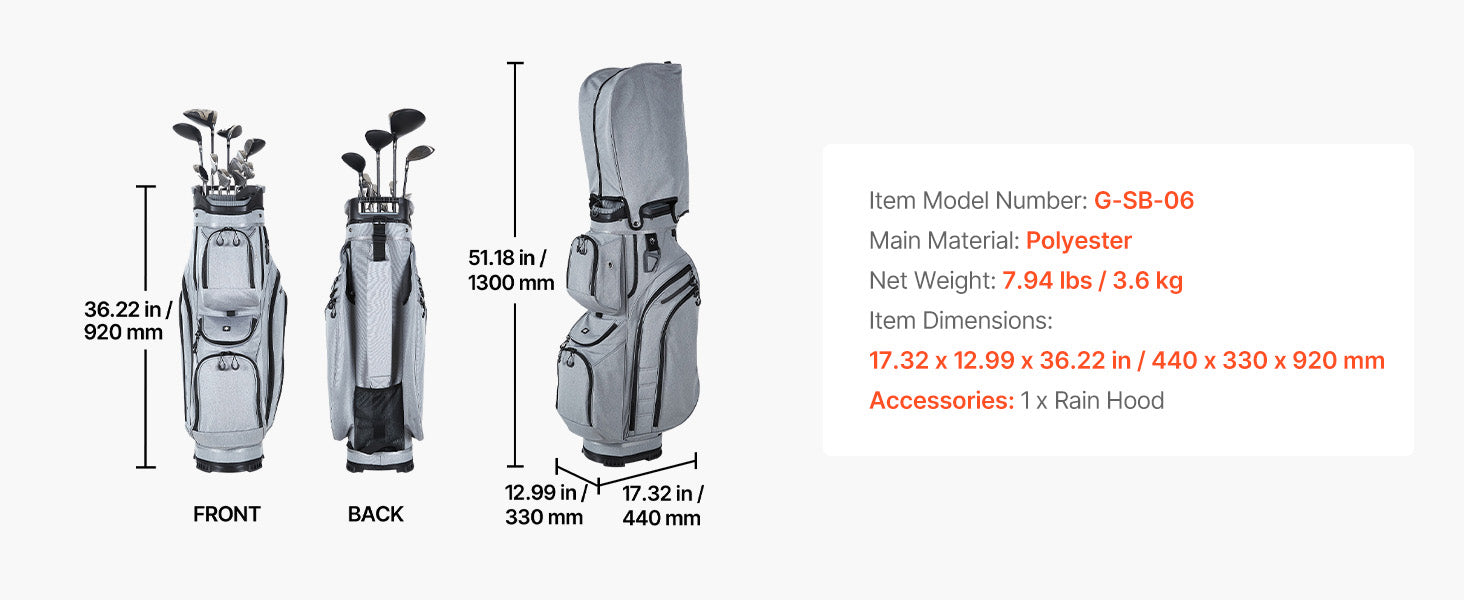 Golfbag med 15-delt skillevæg og regnhættebeskyttelse
