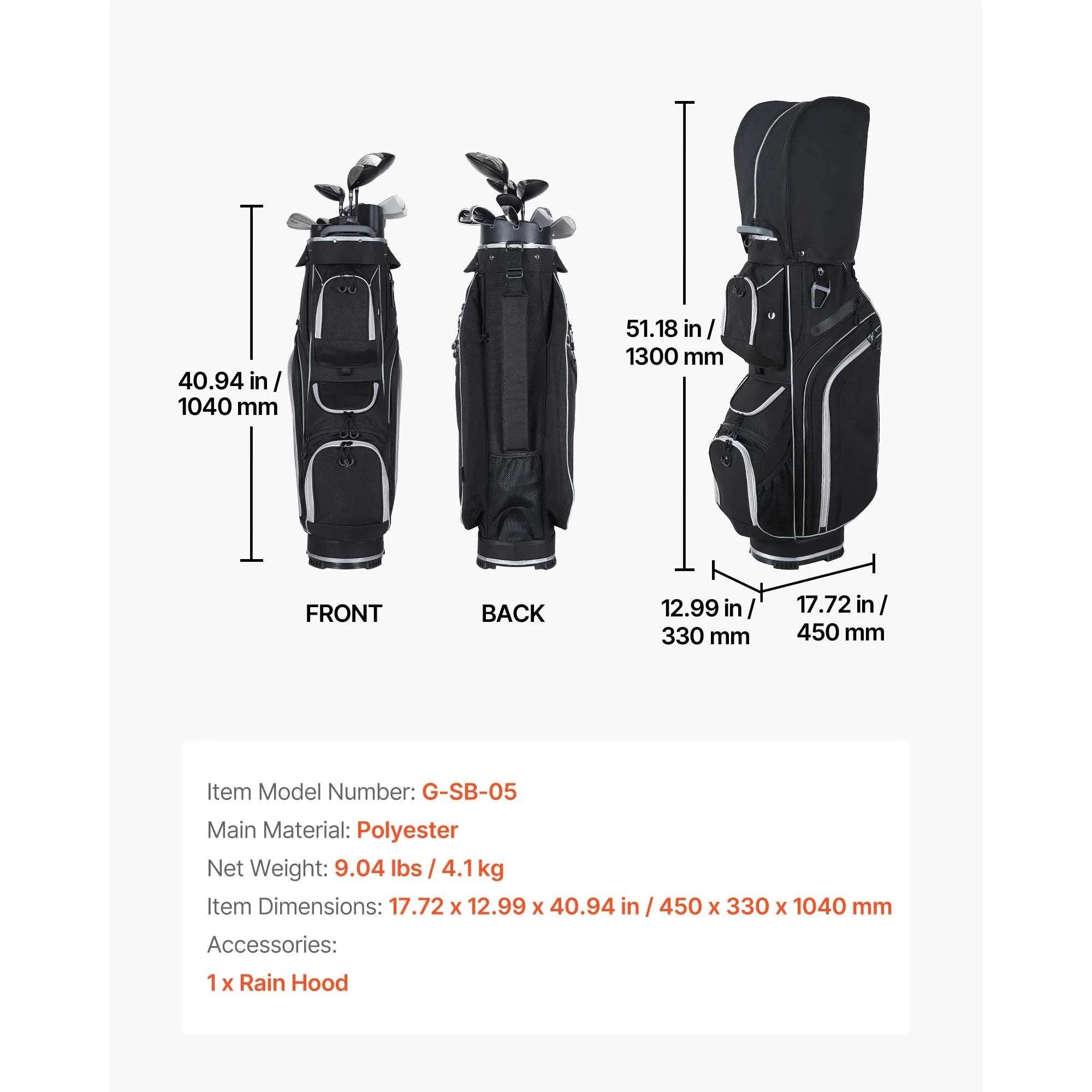 Golf Cart Bag with 14-Way Divider & 13 Storage Pockets-900D polyester / United States