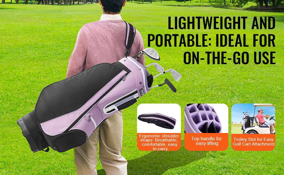 Golf Cart Bag with 14-Way Divider and Multiple Storage Pockets-Purple / UNITED KINGDOM