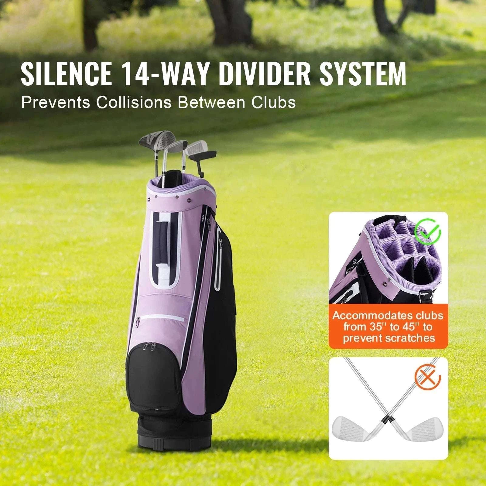 Golf Cart Bag with 14-Way Divider and Multiple Storage Pockets-Purple / UNITED KINGDOM