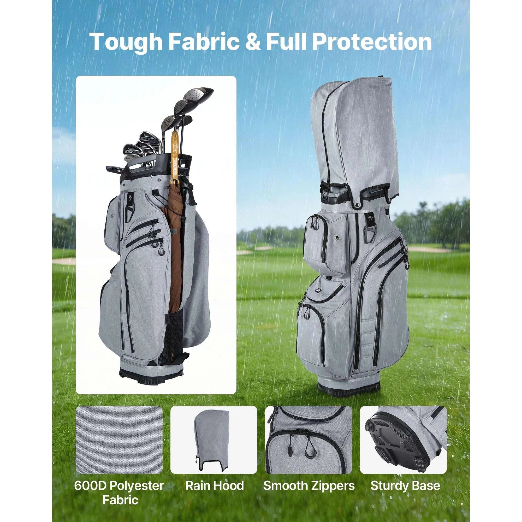 Golf Cart Bag with 15-Way Divider & Rain Hood Protection-15 Way / United States