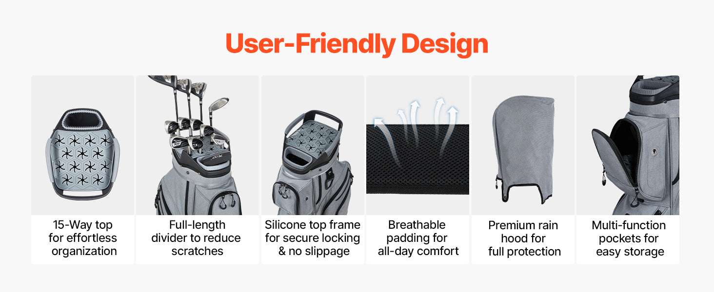 Golf Cart Bag with 15-Way Divider & Rain Hood Protection-15 Way / United States