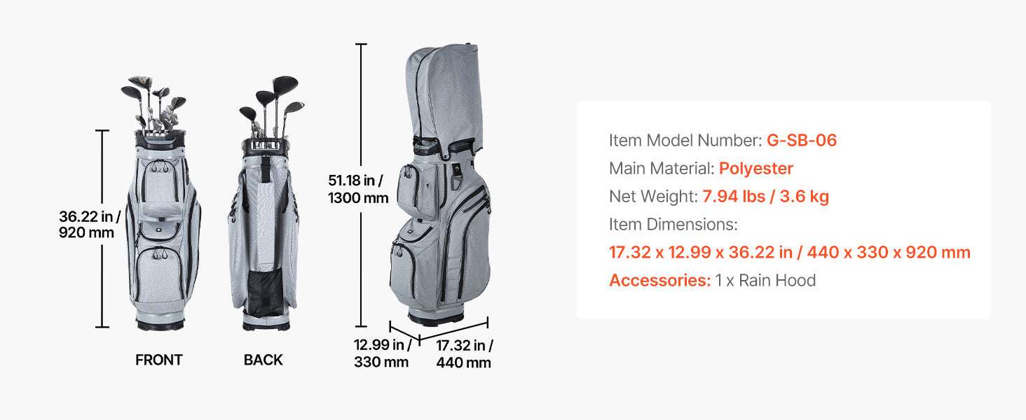 Golf Cart Bag with 15-Way Divider & Rain Hood Protection-15 Way / United States