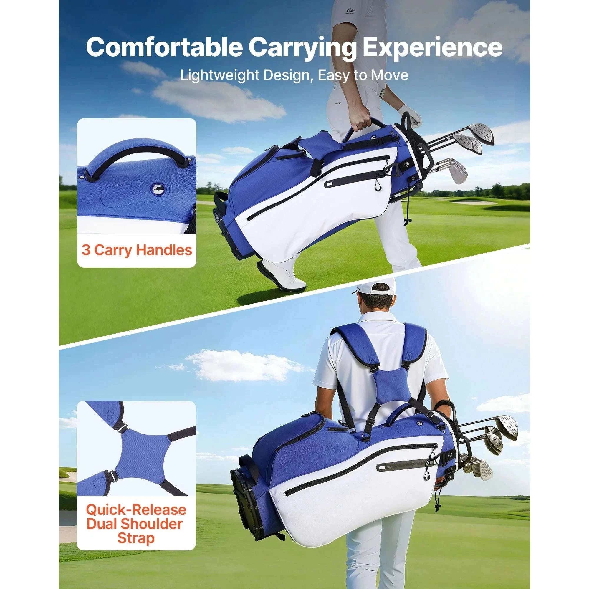 Golf Cart Bag with 7/14 Way Dividers, Storage Pockets & Straps-7 Way / United States