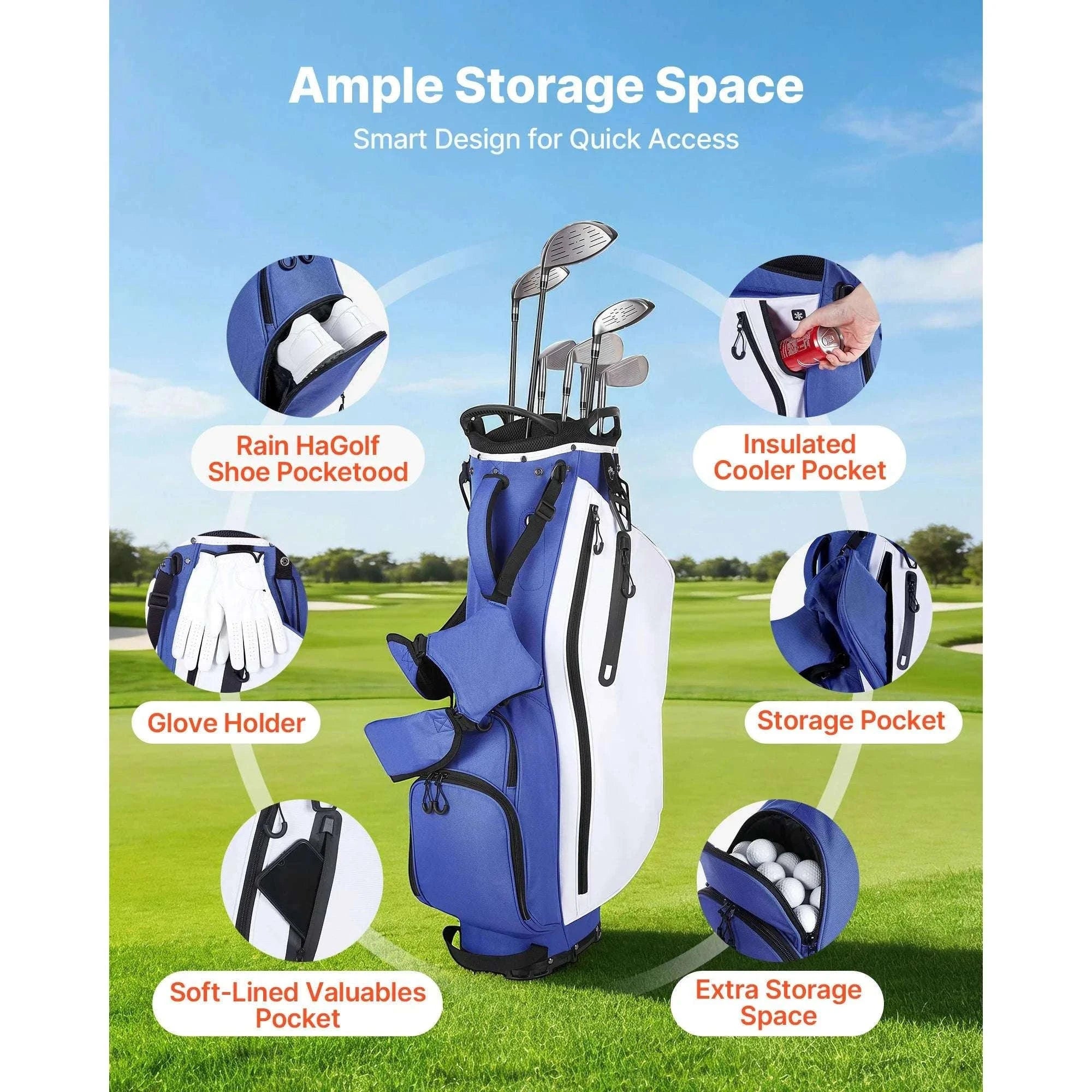 Golf Cart Bag with 7/14 Way Dividers, Storage Pockets & Straps-7 Way / United States