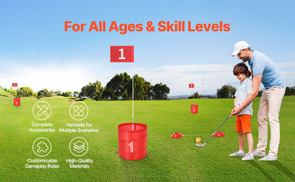 SucceBuy 3/6/9 Hole Backyard Golf Game Portable Bucket Golf Course Practice Chipping Games for Family Outdoor Sports