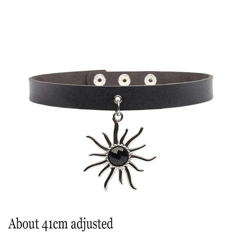 Gothic Chain Choker Necklace with PU Leather and Adjustable Fit-Long Rivet