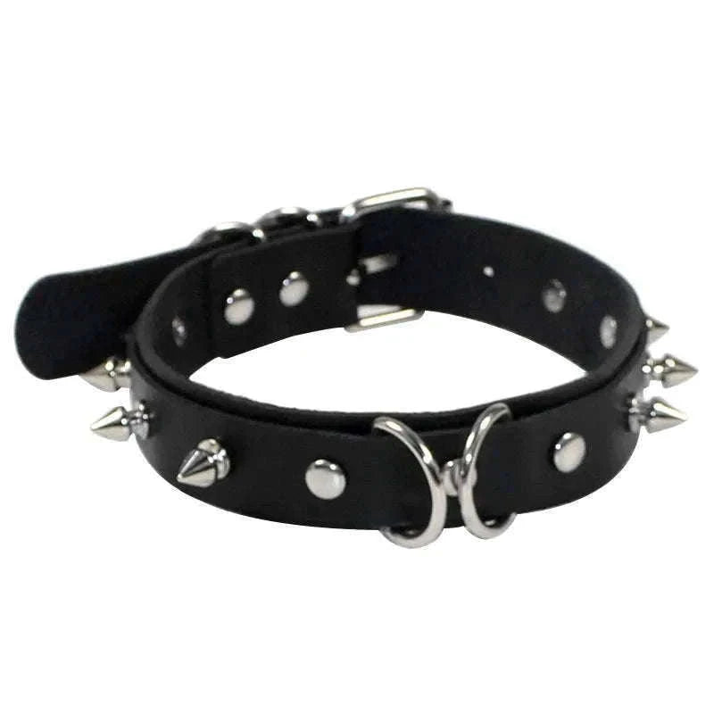 Gothic PU Leather Collar with Heart Pendant and Leash-Leash black