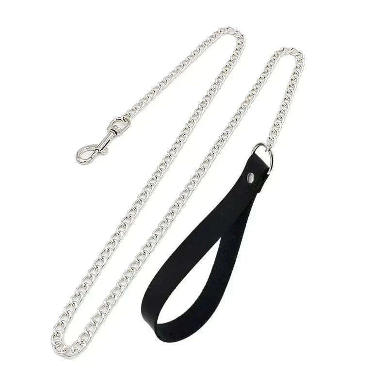 Gothic PU Leather Collar with Heart Pendant and Leash-Leash black