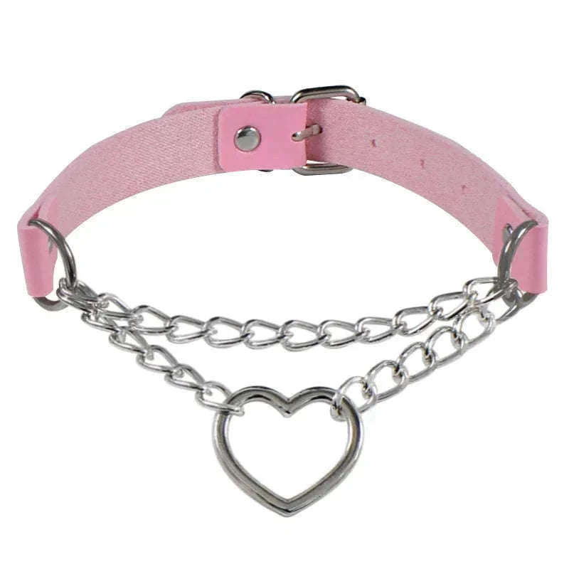 Gothic PU Leather Collar with Heart Pendant and Leash-Leash black