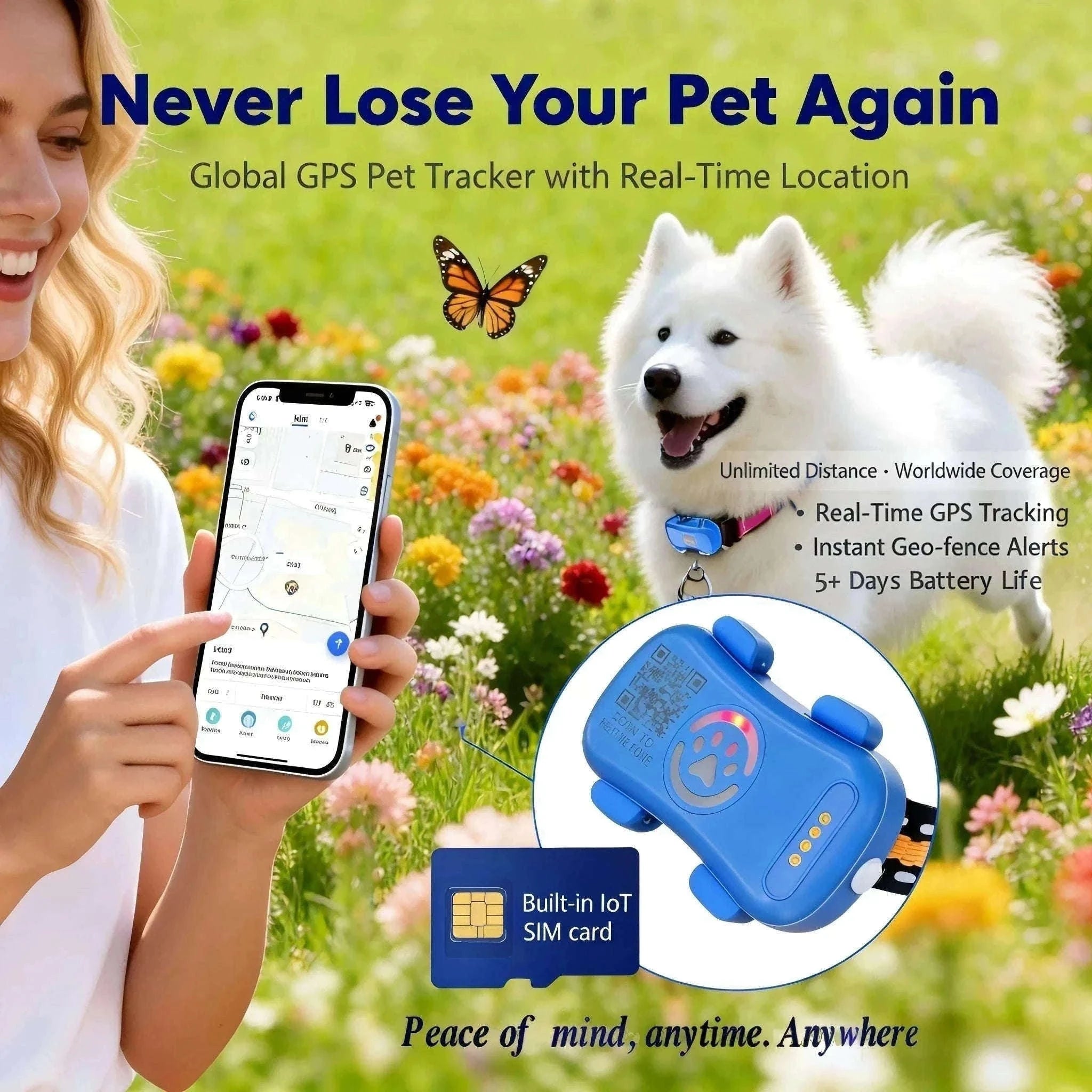 GPS Pet Tracker with Real-Time Tracking, Geo-Fence & App Alerts-Pet Tracker / United States