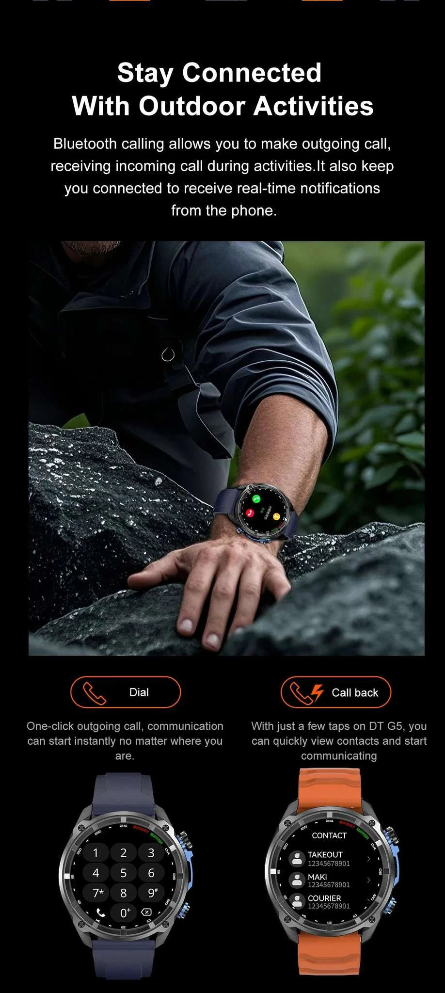 GPS Smartwatch with Offline Maps, AMOLED Display & 4GB Memory-Black Mesh Belt 2A / 1000mAh offline map