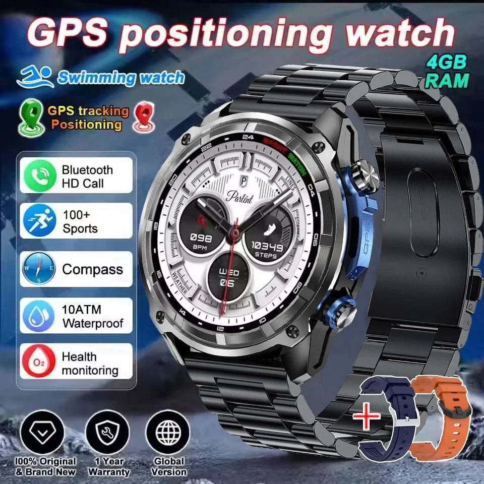 GPS Smartwatch with Offline Maps, AMOLED Display & 4GB Memory-Black Mesh Belt 2A / 1000mAh offline map
